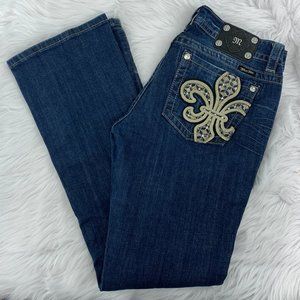 Miss Me JP6226B Fleur de Lis Boot Cut Jeans Sz 32 (33 1/2 in Inseam)